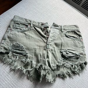 free people army green jean shorts